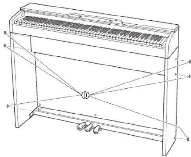 CASIO PX-860WE - 3-2. Si vous prévoyez de changer de place le piano et de l'appuyer contre une paroi, desserrez les deux vis (une sur l'extérieur de chaque panneau latéral) qui fixent les ferrures. Vous n'avez pas besoin de retirer les vis dans ce cas. - 13