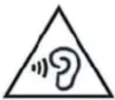 Warning symbol with a triangle containing a stylized ear icon and sound waves