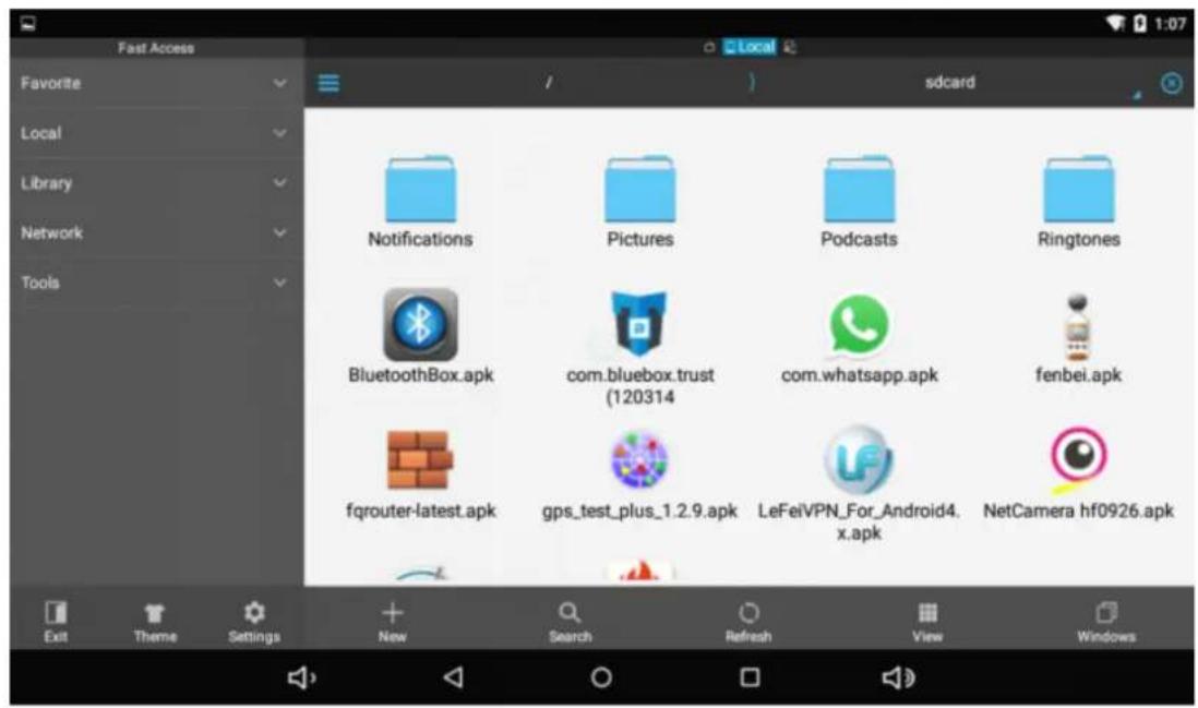Fast Access Favorite Local Library Network Tools Local sdcard Notifications Pictures Podcasts Ringtones BluetoothBox.apk com.bluebox.trust (120314) com.whatsapp.apk fenbei.apk fqrouter-latest.apk gps_test_plus_1.2.9.apk LeFeiVPN_For_Android4.x.apk NetCamera hf0926.apk Exit Theme Settings New Search Refresh View Windows