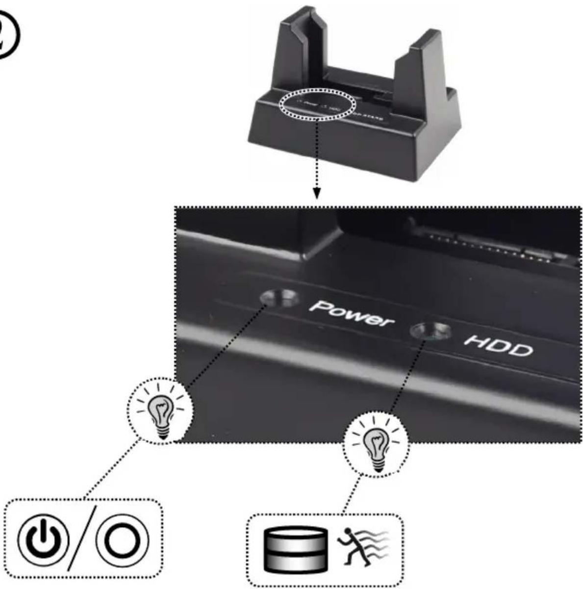 Diagram illustrating the process of a power HDD device with labeled components including power, HDD, power button, power indicator, and database icon.