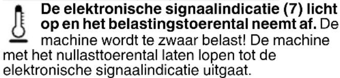 De elektronische signaalindicatie (7) licht op en het belastingstoerental neemt af. De machine wordt te zwaar belast! De machine met het nullasttoerental laten lopen tot de elektronische signaalindicatie uitgaat.