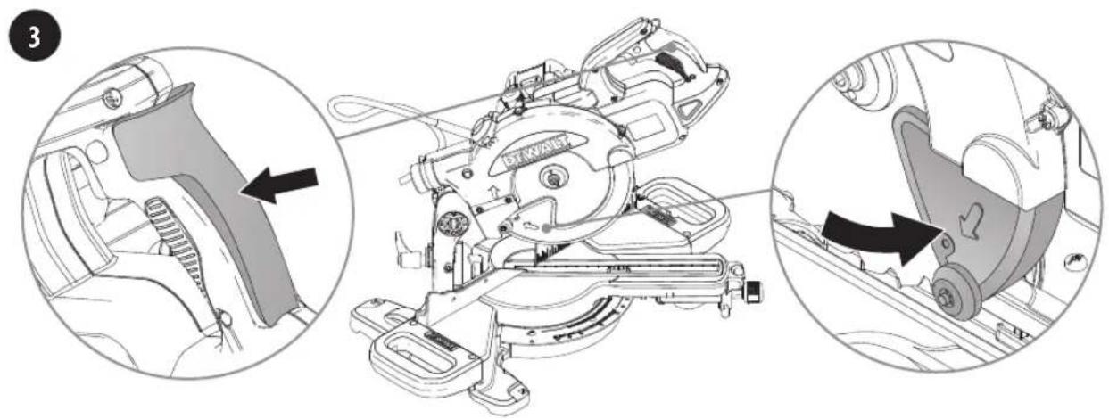 Technical diagram showing mechanical assembly with labeled parts and directional arrows indicating motion or assembly steps