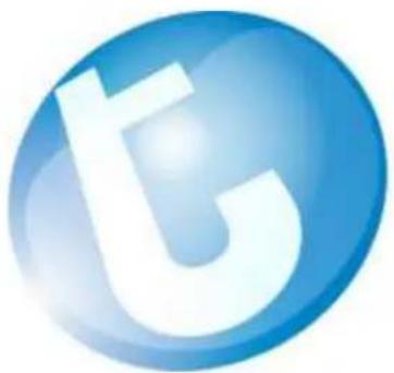 Blue glossy circular icon with a stylized white 't' shape (no text or symbols)
