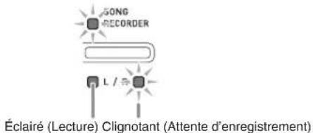 SONG RECORDER L / Éclairé (Lecture) Clignotant (Attente d'enregistrement)