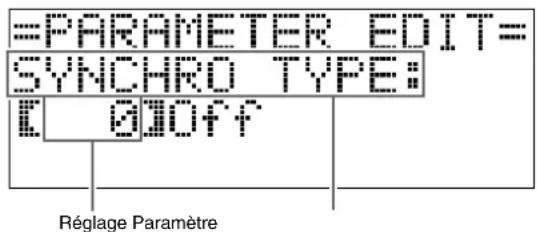 =PARAMETER EDIT= SYNCHRO TYPE: E GIOFF Réglage Paramètre