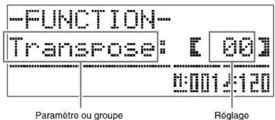FUNCTION Transpose: [00] 0:001:120 Paramètre ou groupe Réglage