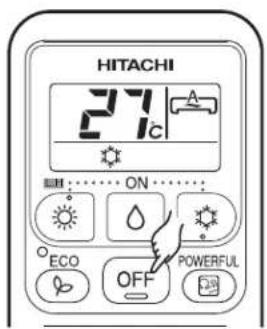 HITACHI 27°C A ON ECO OFF POWERFUL