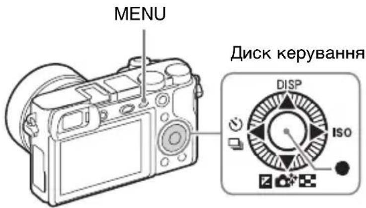 MENU Диск керування DISP ISO