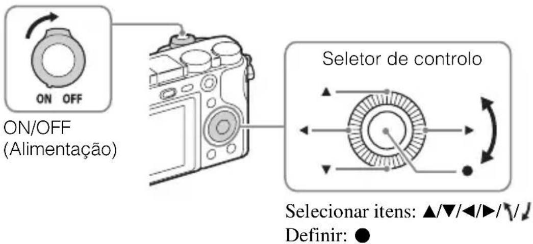ON OFF (Alimentação) Seletor de controlo Selecionar itens: ▲/▼/◄/►/✓/ Definir: ●