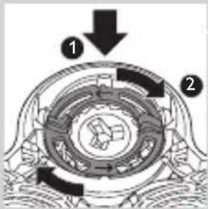 Technical diagram of a mechanical assembly with labeled components and directional arrows