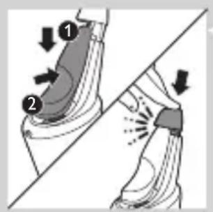 Diagram showing two foot positions with arrows indicating movement or force, labeled 1 and 2.