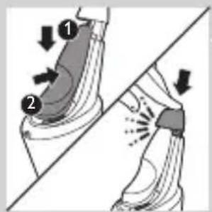 Diagram showing foot positioning and movement of a shoe, labeled with arrows and numbered parts