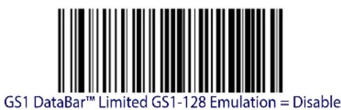 GS1 DataBar™ Limited GS1-128 Emulation = Disable