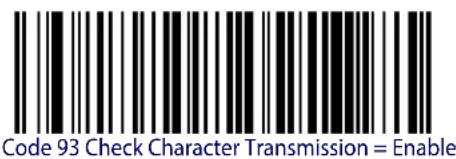 Code 93 Check Character Transmission = Enable
