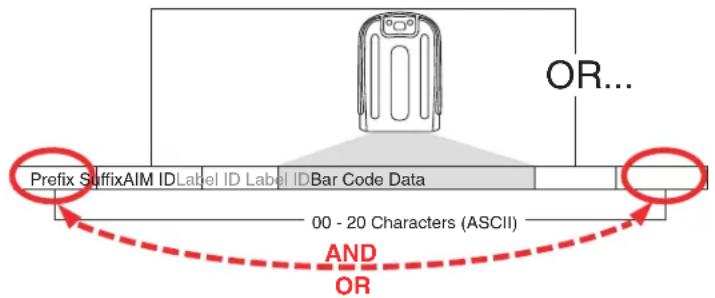 OR... Prefix SuffixAIM ID Label ID Label ID Bar Code Data 00 - 20 Characters (ASCII) AND OR...
