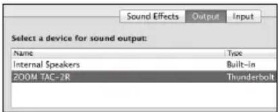 Sound Effects Output Input Select a device for sound output: Name Type Internal Speakers Built-in 200M TAC-2R Thunderbolt
