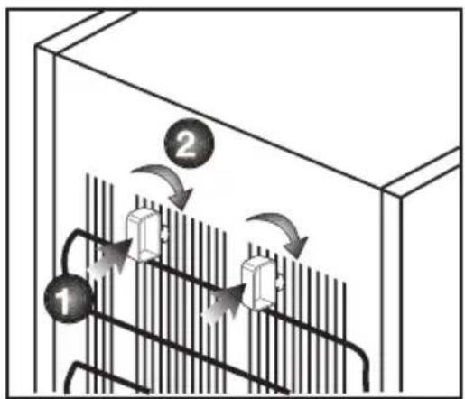 Diagram showing two labeled components (1 and 2) with curved arrows indicating flow or movement between them within a container-like structure.