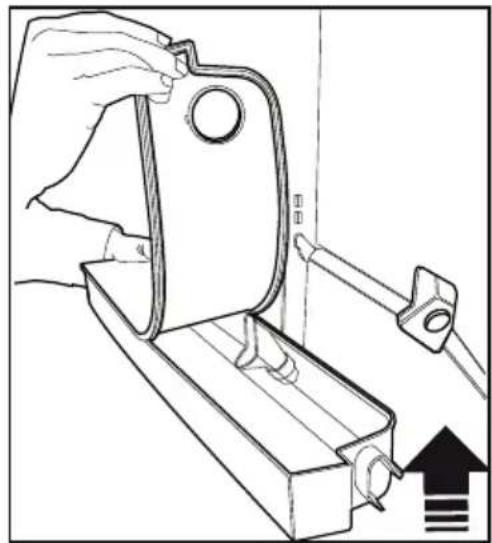 Line drawing of a hand operating a mechanical device with a bracket and mounting bracket (no text or symbols).