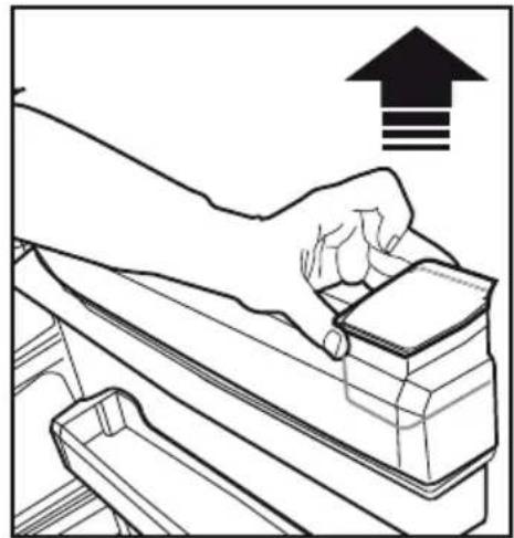 Line drawing of a hand opening a box with an upward arrow symbol (no text or labels).