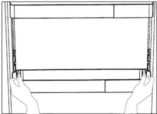 Line drawing of two hands holding a blank rectangular object, no text or symbols present.