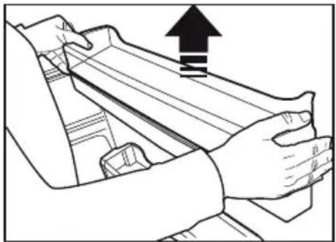 Line drawing of hands adjusting a mechanical component with an upward arrow (no text or symbols).