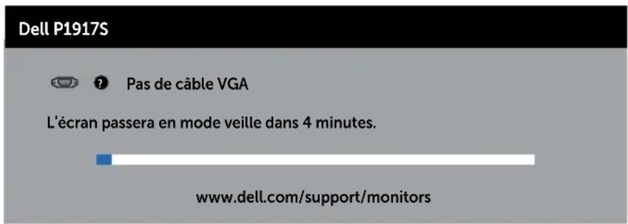 Dell P1917S Pas de câble VGA L'écran passera en mode veille dans 4 minutes. www.dell.com/support/monitors