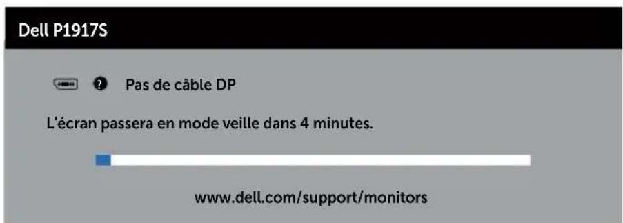 Dell P1917S Pas de câble DP L'écran passera en mode veille dans 4 minutes. www.dell.com/support/monitors