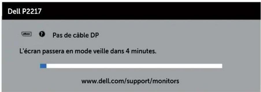 Dell P2217 ? Pas de câble DP L'écran passera en mode veille dans 4 minutes. www.dell.com/support/monitors