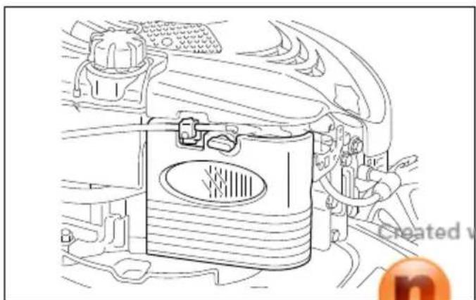 Technical line drawing of a car engine compartment with no visible text or symbols