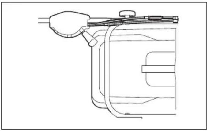 Line drawing of a mechanical device with a handle and attached cable (no text or symbols)