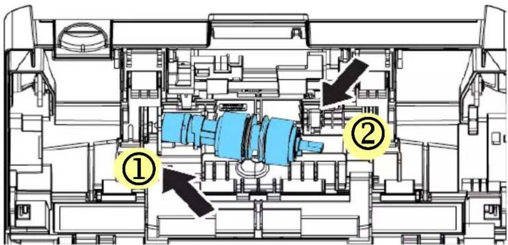 Technical diagram of a mechanical assembly with numbered components and directional arrows indicating flow or movement.