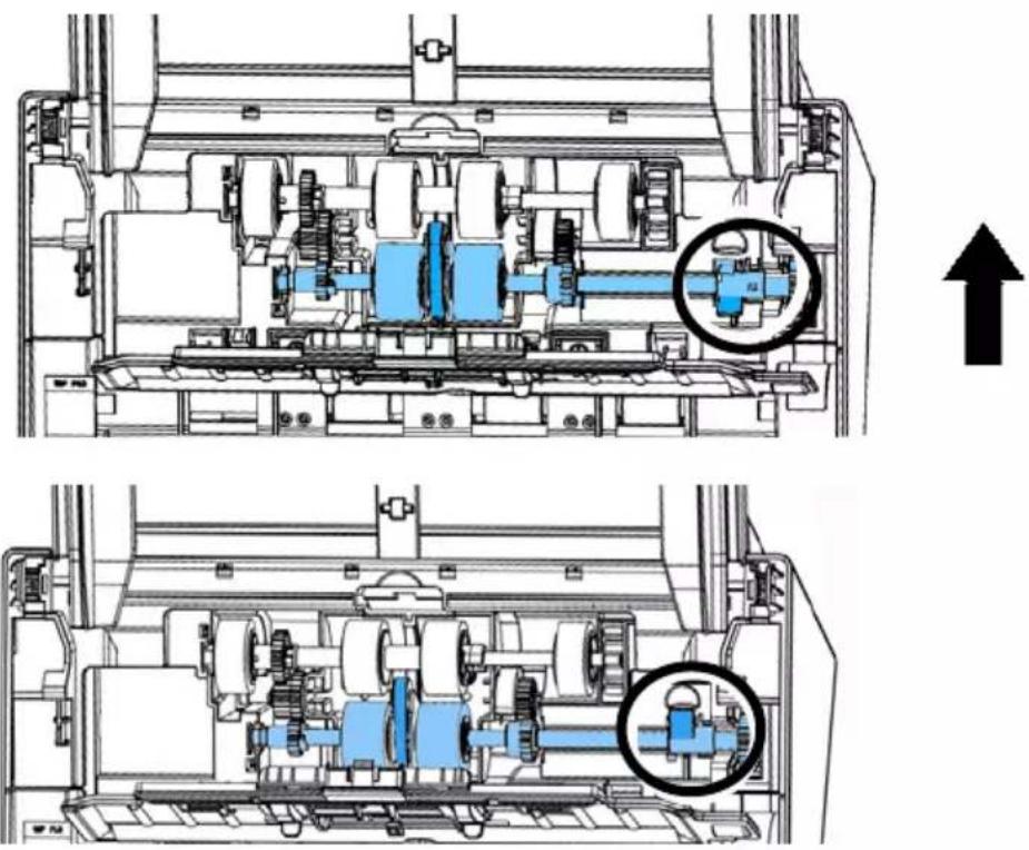 Technical diagram of a mechanical assembly showing internal components and a directional arrow (no text or labels)