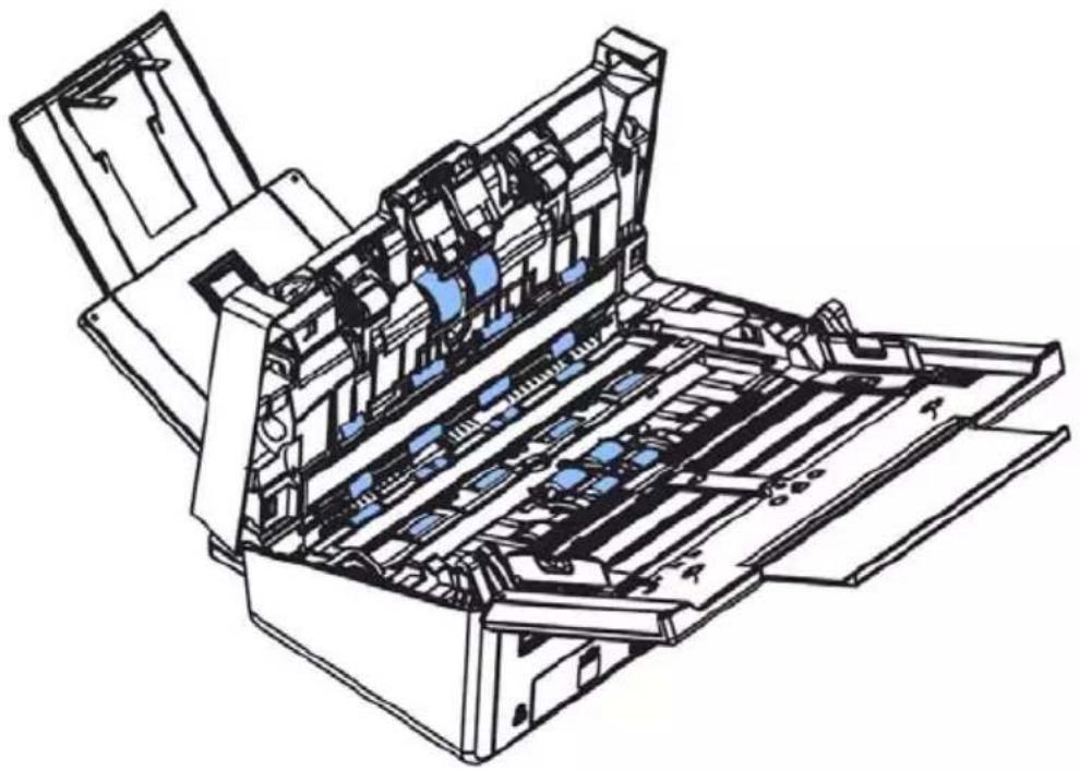 Technical line drawing of an open mechanical device with internal compartments and ports (no text or symbols)