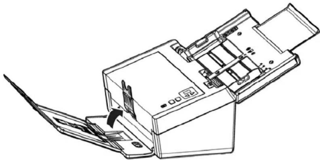 Line drawing of a printer's internal structure showing paper feeding into a printer (no text or symbols)