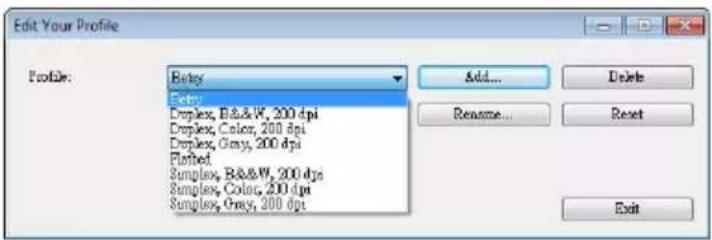 Edit Your Profile Profile: Berry Add... Rename... Exit Add... Delete Rename... Reset Exit