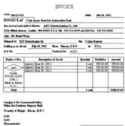 INVOICE (050) 08-112-03 Date: July 30, 2002 INVOICE of 5 Site Square Park for Autohome Tool For account and linked Msens ABC Manufacturing Co., Ltd. 3234 BMO Avenue, Seattle, WA5001 U.S.A. Tel: 253-922-6699 or 2816 Fax: 253-922-6688 Admin. Mr. David Wang Slipped by JST Technologies Inc. In U-Line Ex…