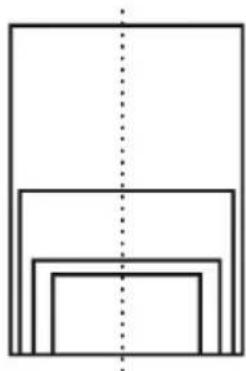 Pure geometric diagram of nested rectangles with a vertical dashed line (no text or symbols)