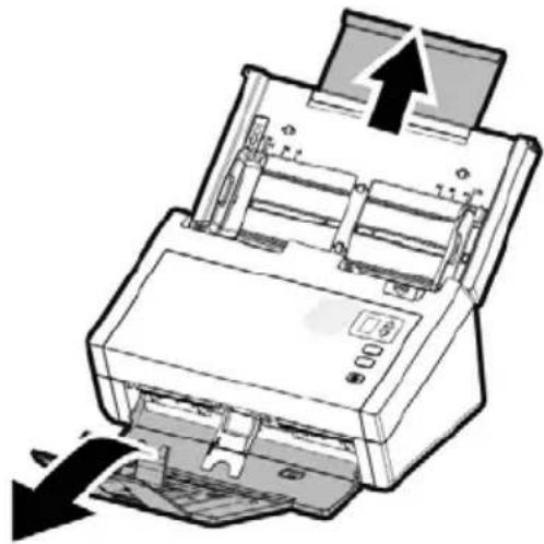 Diagram of a printer with paper feeding into a slot, showing internal structure and no text or symbols