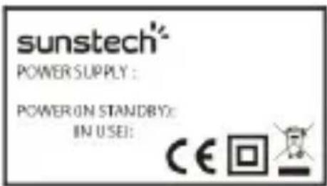 sunstech® POWER SUPPLY : POWER ON STANDBY: IN USE: CE回