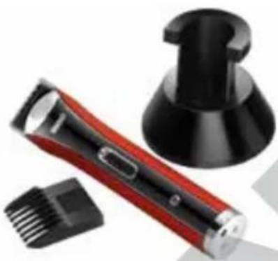 Product photo of a red and black electric toothbrush with a curling tool, accompanied by a small gear brush (no text or symbols visible)