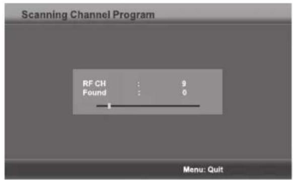 Scanning Channel Program RF CH : 9 Found : 0 Menu: Quit