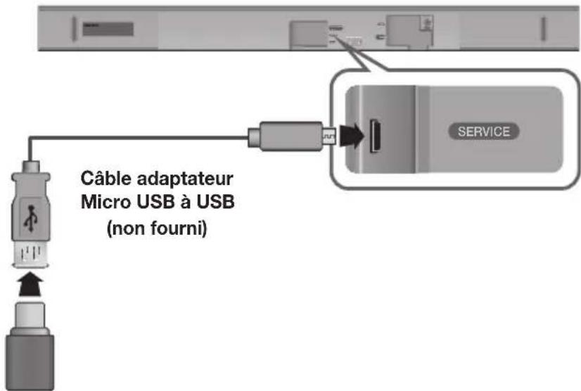 Câble adaptateur Micro USB à USB (non fourni)