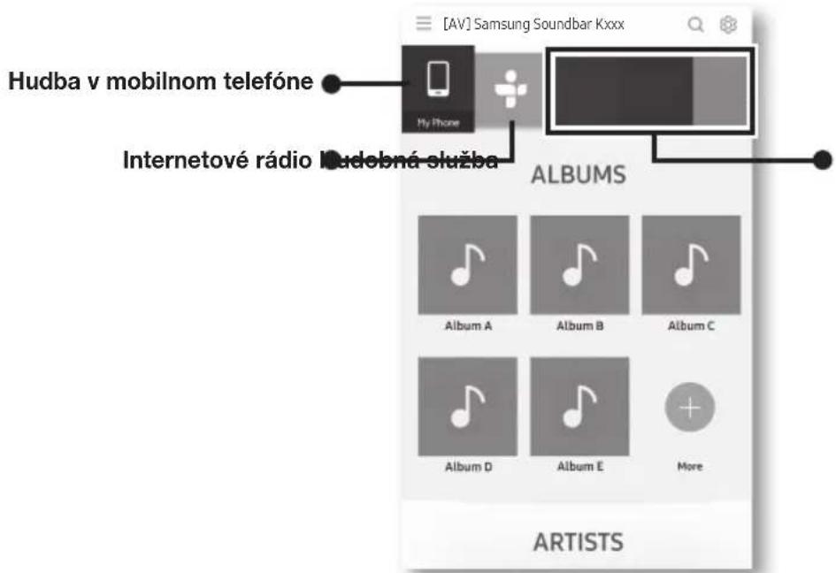 [AV] Samsung Soundbar Kxxx Hudba v mobilnom telefóne My Phone Internetové rádio Hudobná služba ALBUMS Album A Album B Album C Album D Album E More ARTISTS