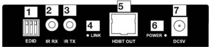 1 EDID 2 IR RX 3 IR TX 4 • LINK 5 HDBT OUT 6 POWER 7 DC5V