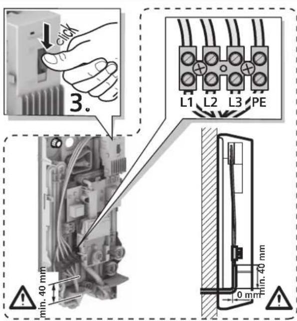 1 click 3. L1 L2 L3 PE min. 40 mm 0 mm