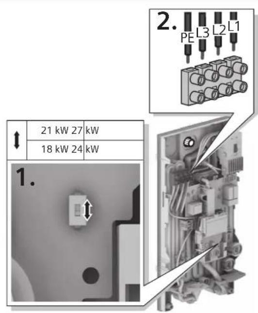 21 kW 27 kW 18 kW 24 kW 1. 2. PE L3 L2 L1