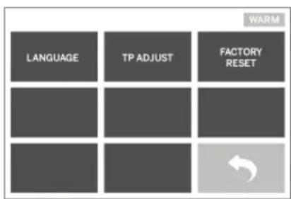 LANGUAGE TP ADJUST FACTORY RESET