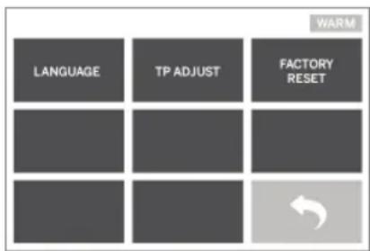 LANGUAGE TP ADJUST FACTORY RESET