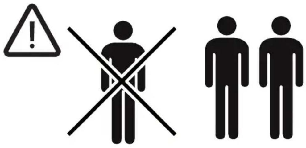 Warning symbol with exclamation mark, cross symbol, and two human figures