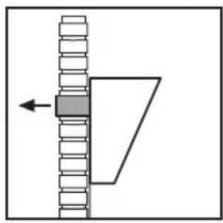 Pure mechanical diagram showing a gear and triangular component without any text or symbols